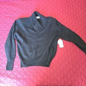 Diversity Brand V-neck Black Sweater Size Large Petite Lambswool‎ Angora VINTAGE
